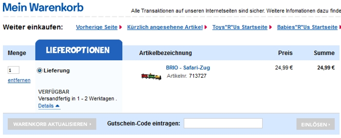Toysrus Warenkorb