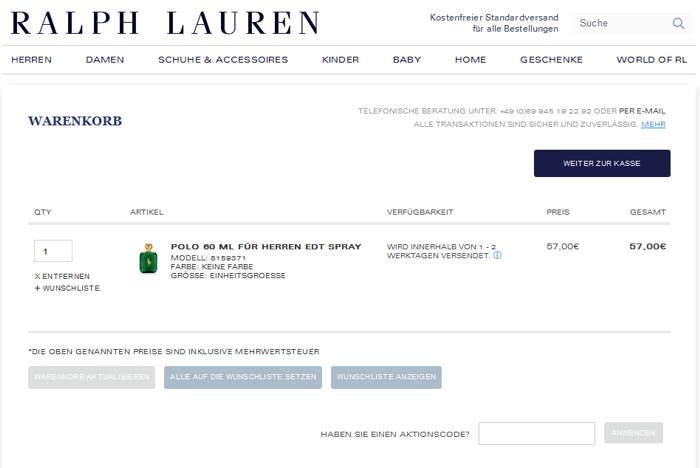 Ralph Lauren Gutscheincode eintragen