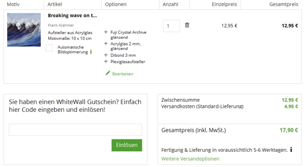 WhiteWall Gutscheincode einlösen